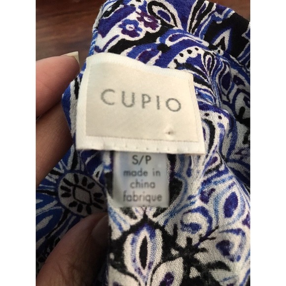 Cupio Handkerchief Hem Dress Button Down Top To Bottom Sz S Blue Black EUC - Picture 11 of 11